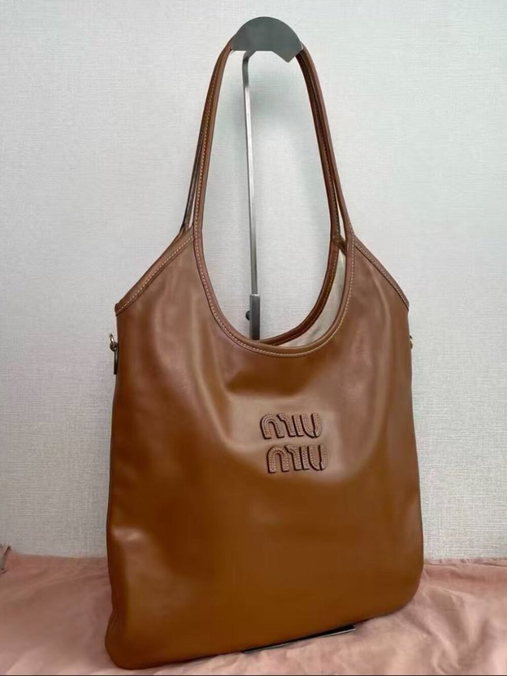 Miu Miu cognac brown Smooth Calfskin Large Hobo Bag